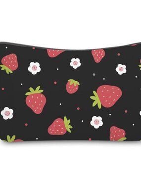 Cute Travel Makeup Bag Cosmetic Bag Small Pouch Gift for Women Strawberry Black